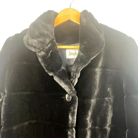 Neiman Marcus Vintage Black Faux Fur Swing Coat Size S - Picture 4 of 12
